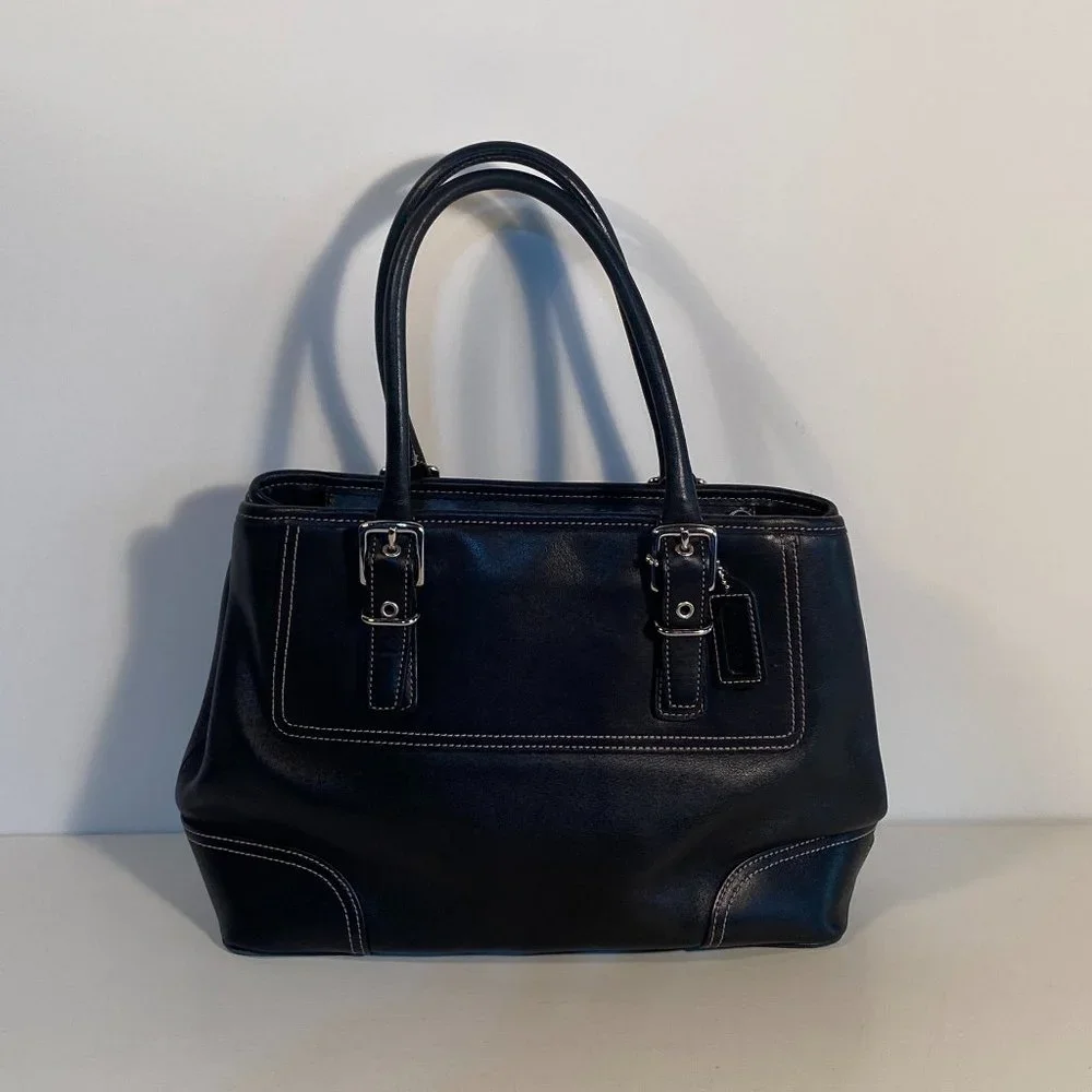 Coach Hampton (7555) Black Leather Satchel Bag